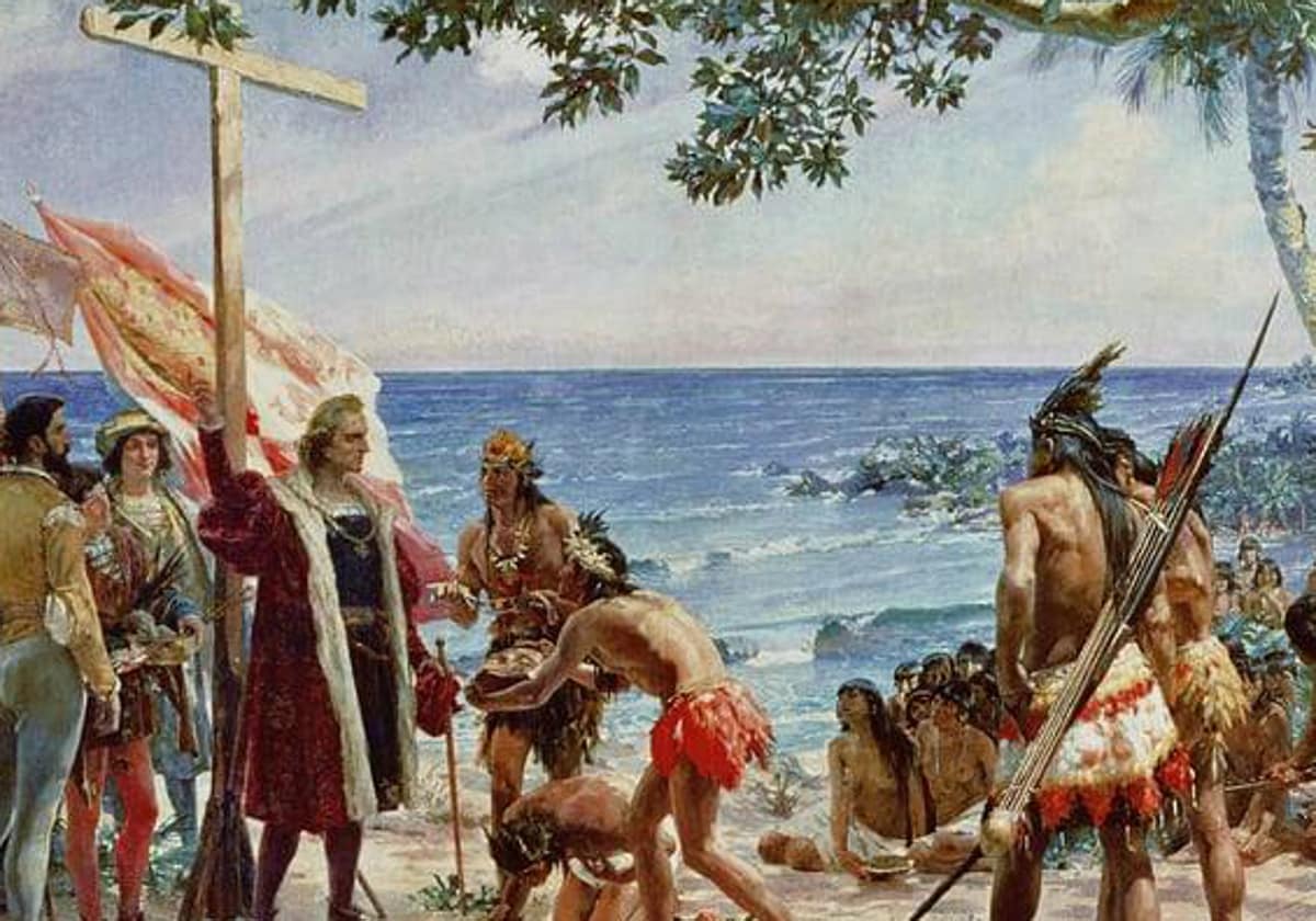 El desembarco de Cristóbal Colón en 1492, cuadro de 1890.