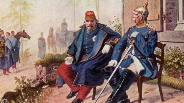 Napoleón III y Bismarck tras la batalla de Sedán.