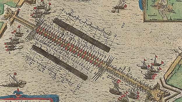 Representación del puente sobre el Escalda