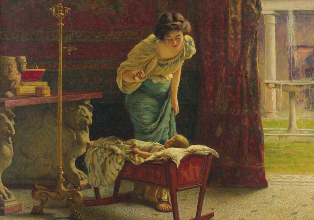 Una madre en la Antigua Roma, intentando que se duerma su bebé