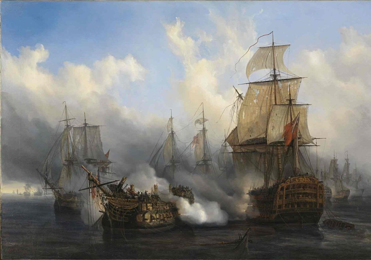 El 'Bucentaure', buque insignia galo, en la batalla de Trafalgar, por Auguste Mayer