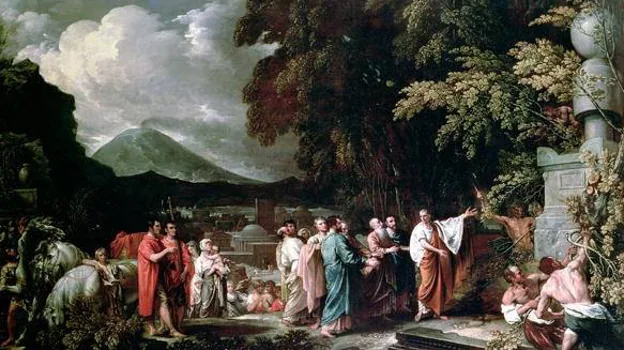 Cicerón y los magistrados descubriendo la tumba de Arquímedes en Siracusa, de Benjamin West