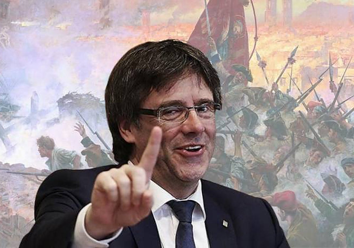 Montaje de Puigdemont sobre 'L'Onze de Setembre de 1714', cuadro pintado por Antoni Estruch en 1909