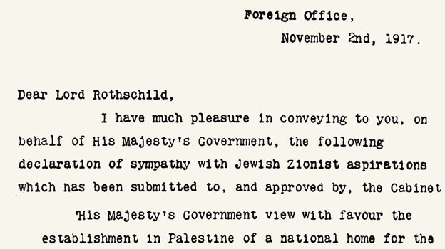 Documento original de la Declaración Balfour de 1917