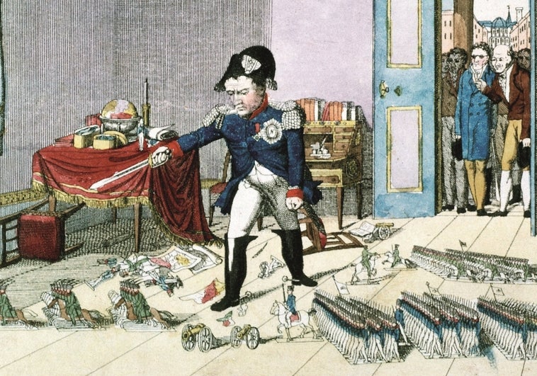 Napoleón Bonaparte, dirigiendo a sus ejércitos de juguete durante su exilio