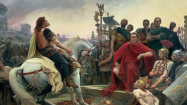 'Vercingetórix hace entrega de sus armas a Julio César', de Lionel Royer (1899)