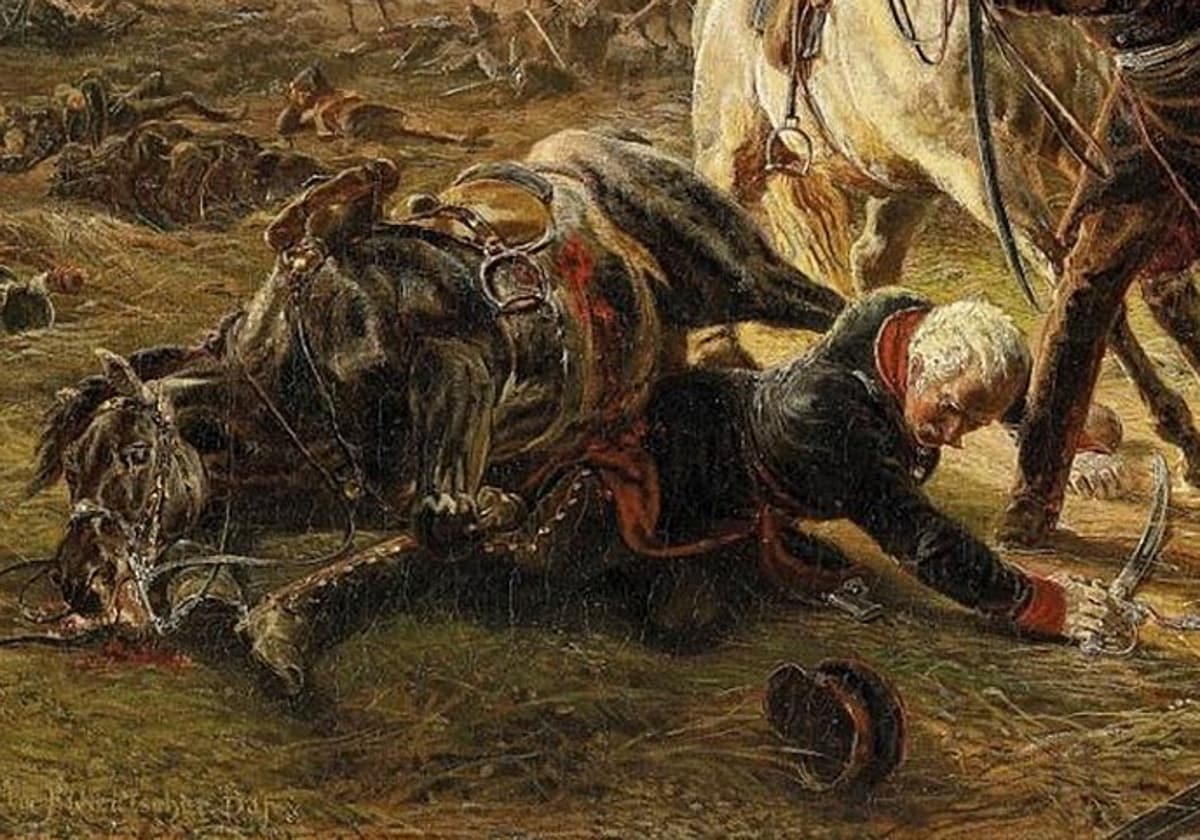 El mariscal Blücher, tras una caída en la batalla de Waterloo, pintado por Otto Fikentscher
