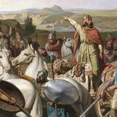 El rey don Rodrigo arenga a sus tropas en la batalla de Guadalete
