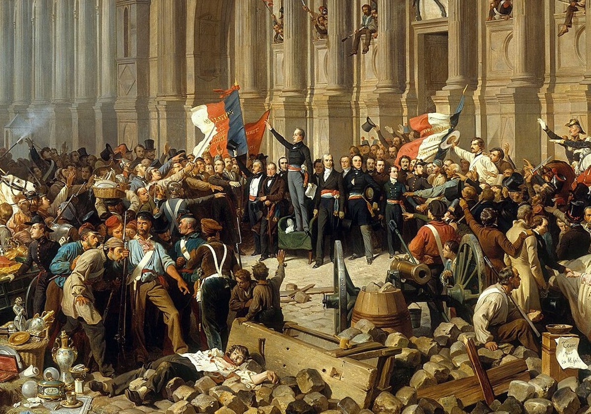 Lamartine ante el Ayuntamiento de París rechaza la bandera roja