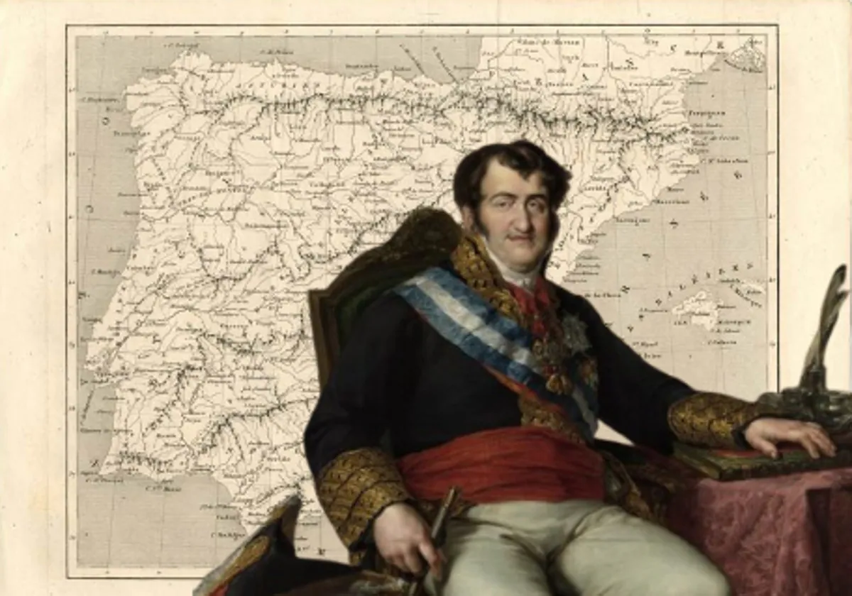 Imagen de Fernando VII sobre un mapa de España