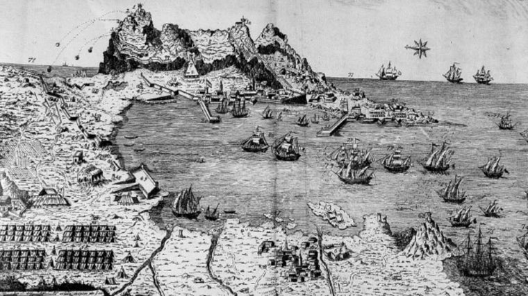 Grabado del Gran Asedio a Gibraltar