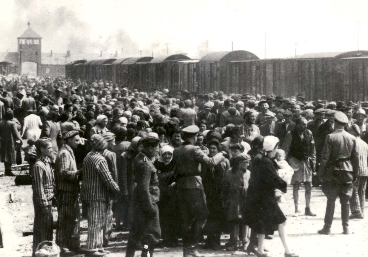 Llegada de trenes al campo de concentración