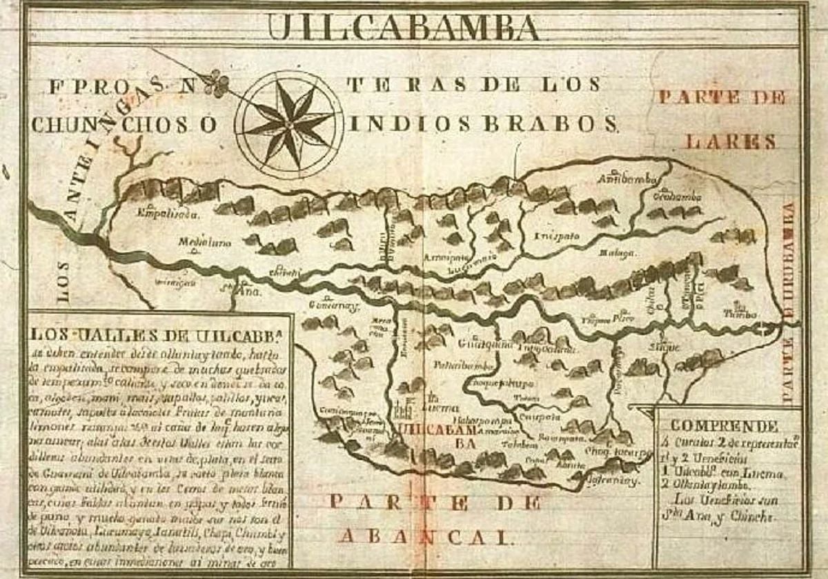 Vilcabamba, según un mapa de 1786