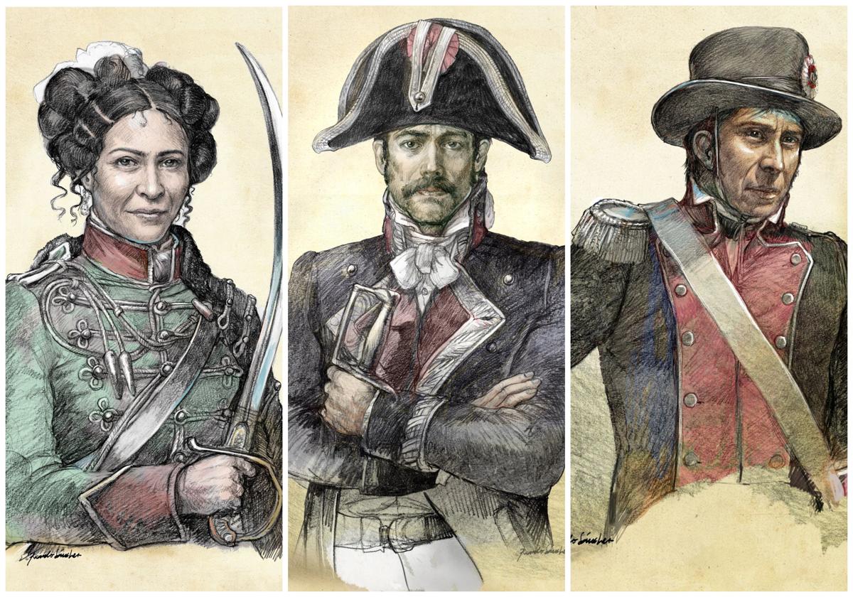 Tres dibujos de Ricardo Sánchez que representan a personajes recordados en la muestra