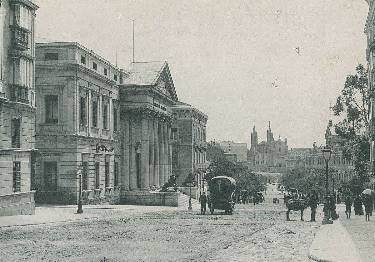 La carrera de San Jerónimo, con el edificio del Congreso de los Diputados, en 1891
