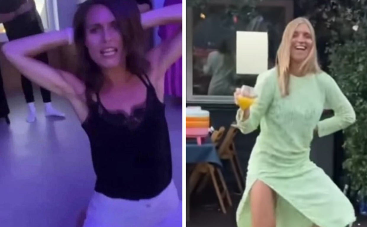 Sanna Marin a la izquierda y una finlandesa que se ha grabado de fiesta para mostrar su apoyo a la derecha