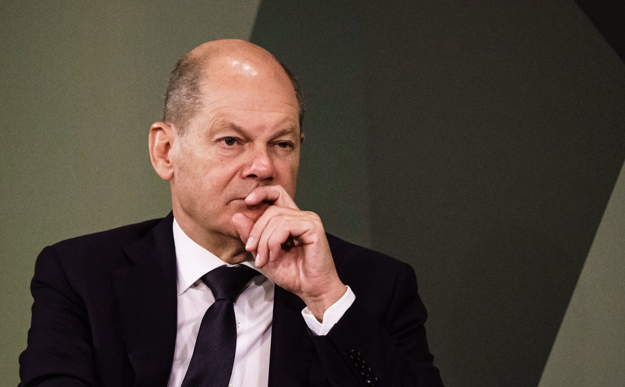 El canciller alemán Olaf Scholz, durante la conferencia de las Fuerzas Armadas alemanas en Berlín