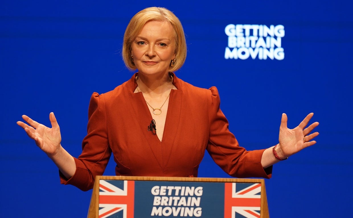 La primera ministra británica, Liz Truss, durante su discurso en Birmingham