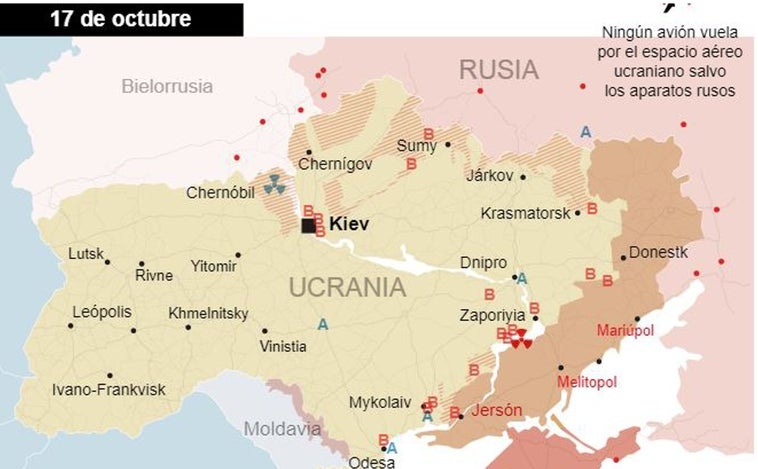 Mapa de la guerra en Ucrania: Kiev sufre en la defensa de Bajmut mientras Rusia ataca Kiev con drones suicidas