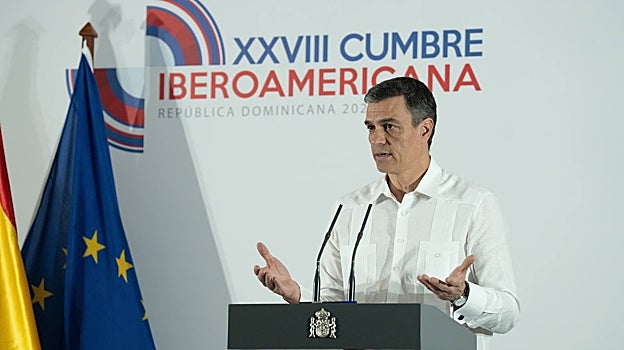 El presidente Pedro Sánchez comparece en rueda de prensa tras la sesión plenaria de la XXVIII Cumbre Iberoamericana