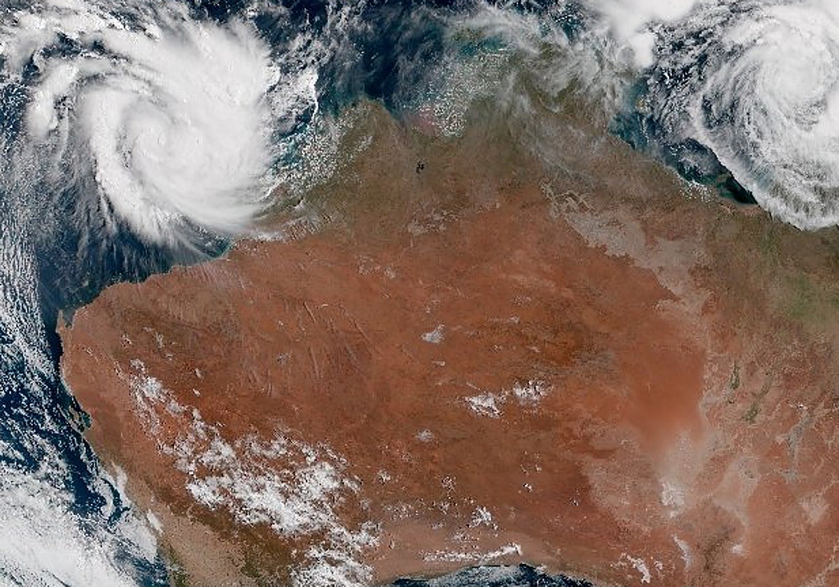 Imagen satelital de un ciclón azotando el noroeste de Australia