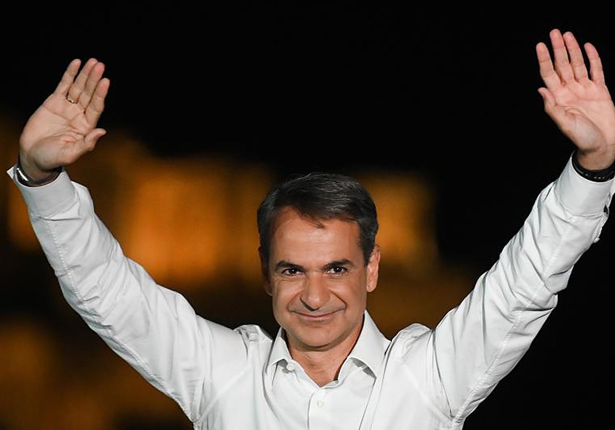 Kyriakos Mitsotakis en un acto de campaña 
