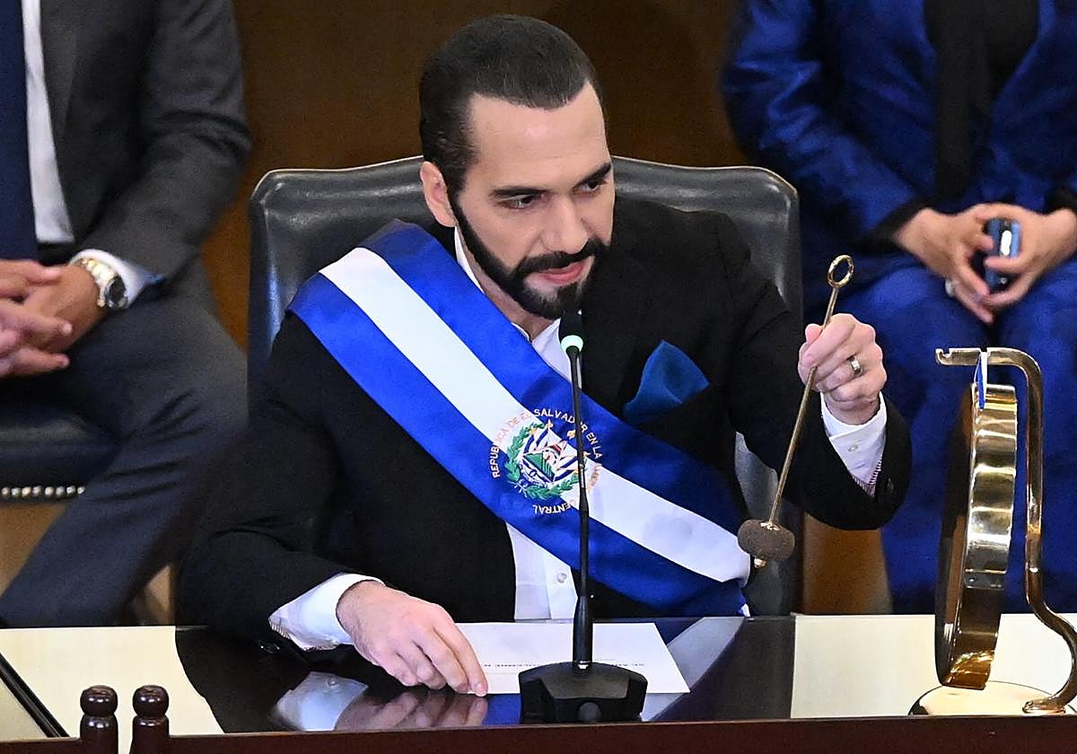 El presidente de El Salvador, Nayib Bukele, durante su discurso en la Asamblea Legislativa
