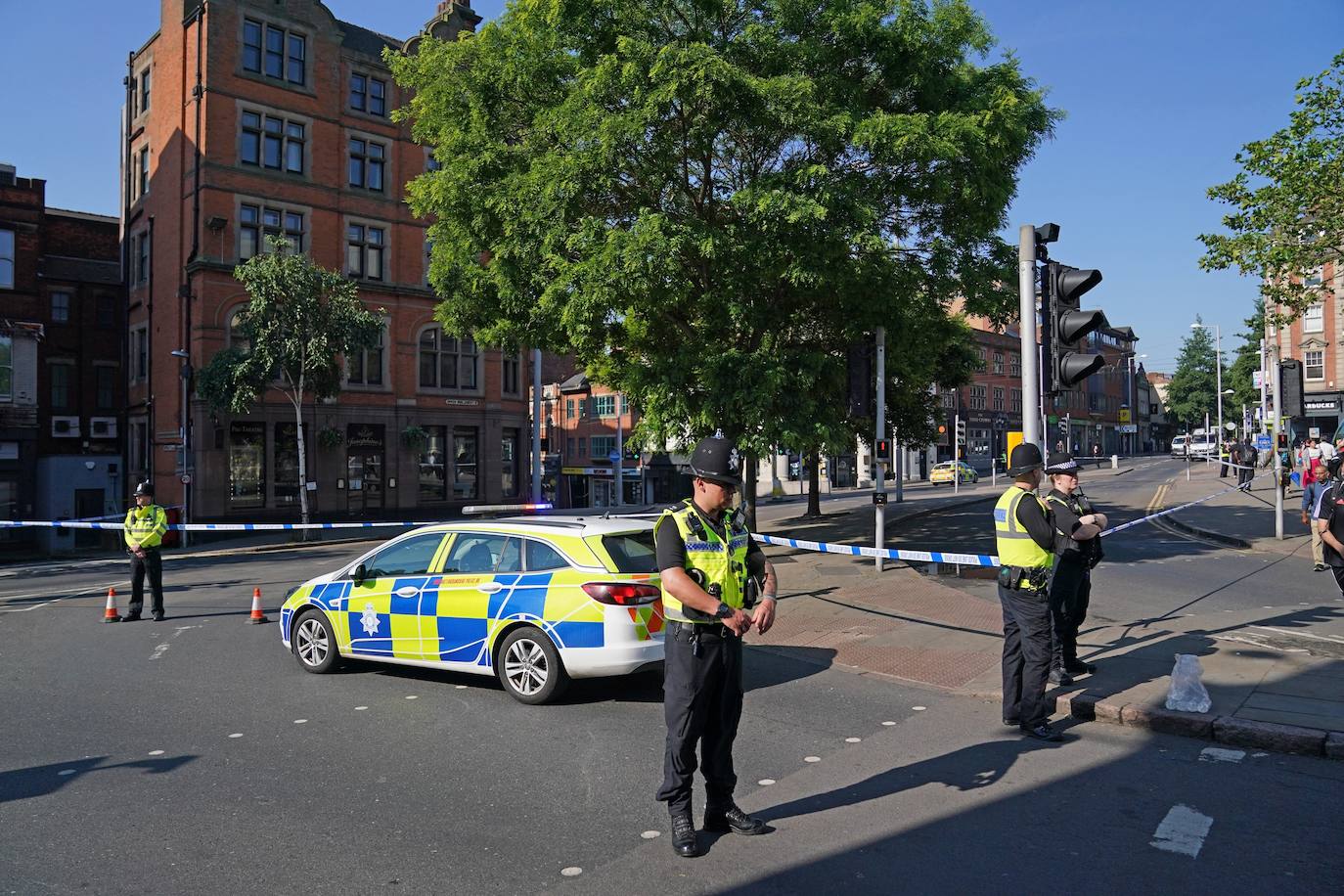 Zona del centro de Nottingham que permanece acordonada por la Policía