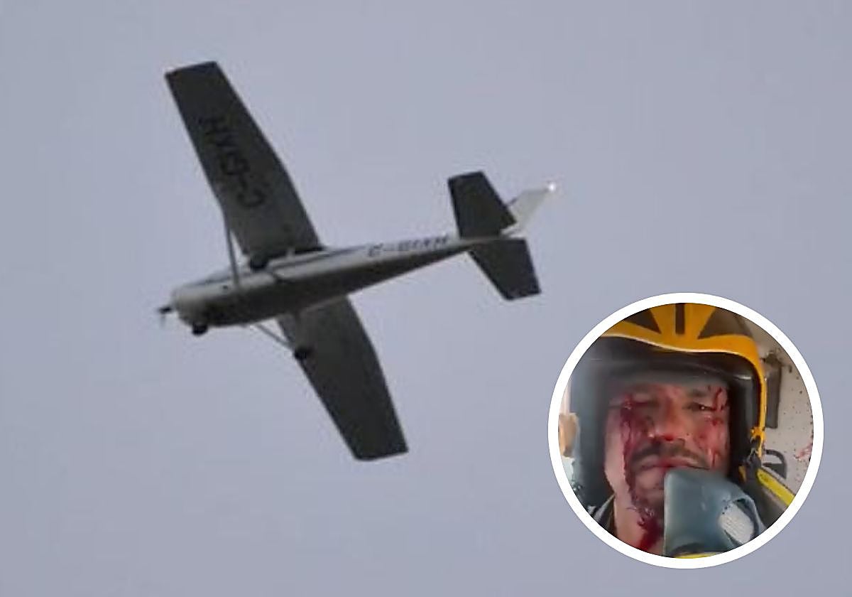 La cara ensangrentada del piloto de la nave, Ariel Valiente