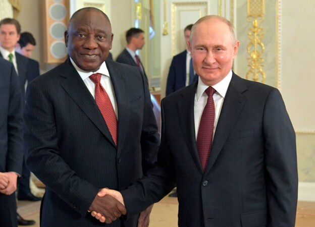 Vladimir Putin and Cyril Ramaphosa after meeting with the delegation of African leaders in Saint Petersburg