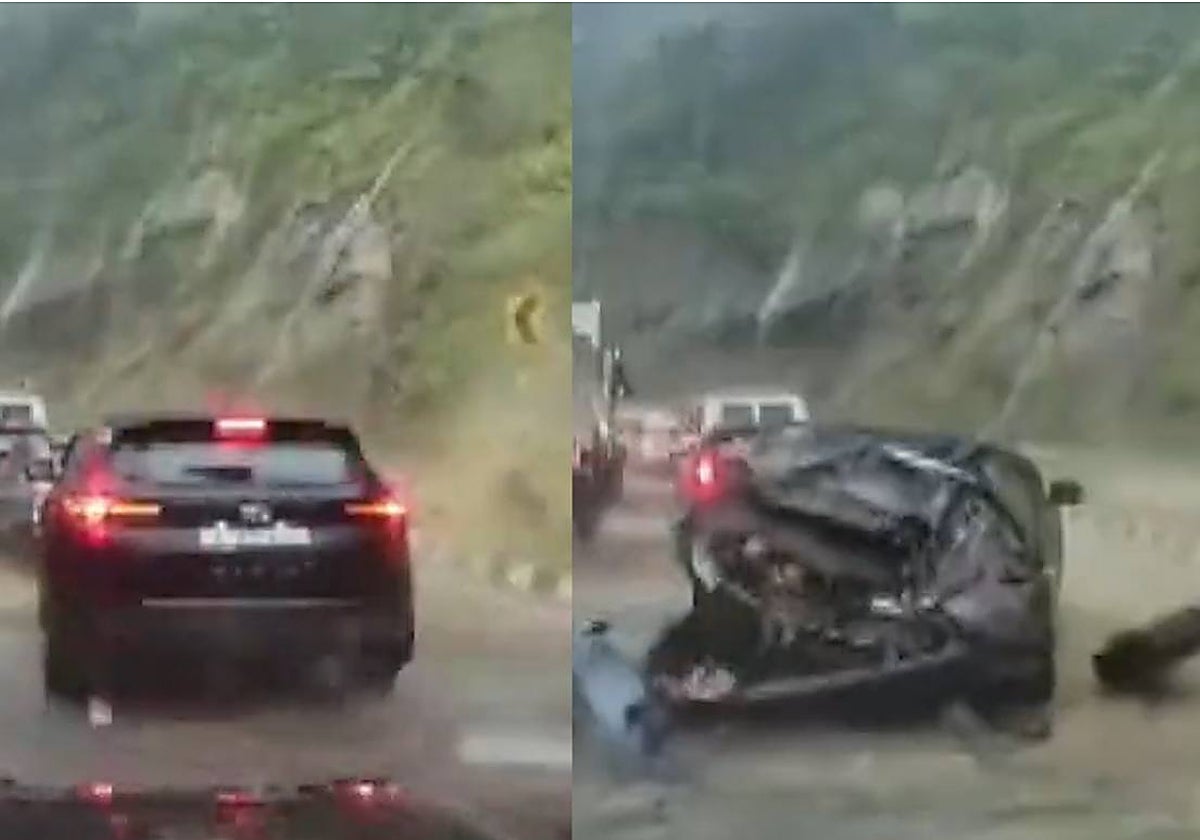 Un vídeo muestra cómo el vehículo es aplastado por una roca durante un deslizamiento de tierra