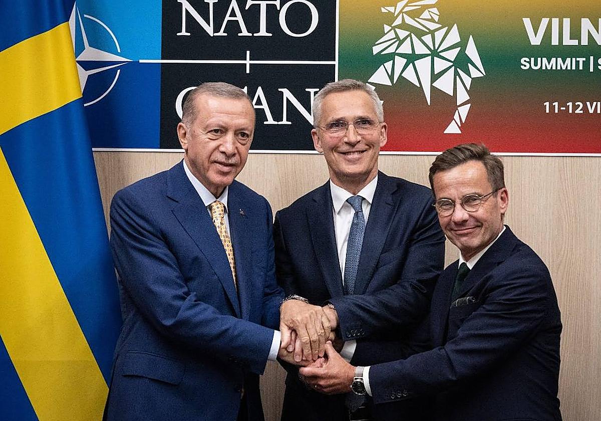 Recep Tayyip Erdogan, Jens Stoltenberg y Ulf Kristersson