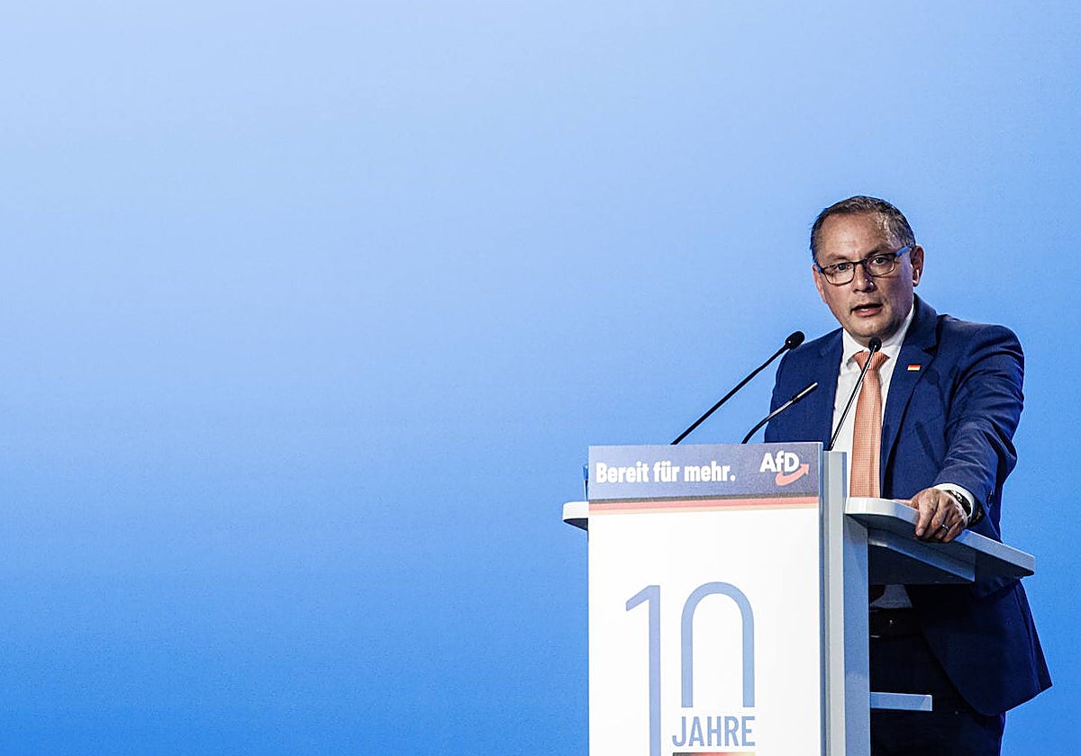 El líder de AfD, Tino Chrupalla, en la convención celebrada en Magdeburg