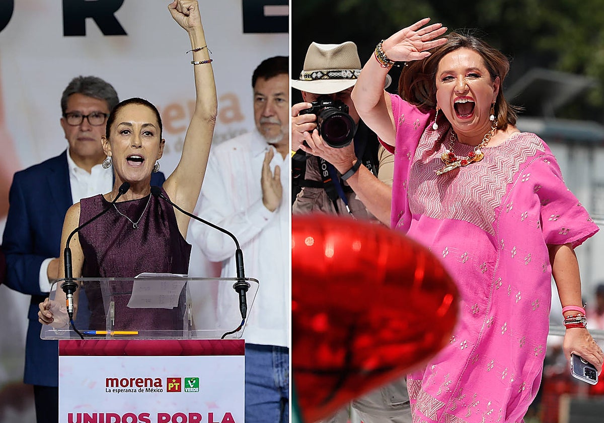 A la izquierda, Claudia Sheinbaum, candidata de Morena; a la derecha, Xóchitl Gálvez, del Frente Amplio