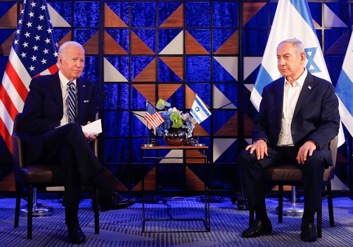 El presidente de Estados Unidos, Joe Biden, durante su encuentro con el primer ministro israelí, Benjamín Netanyahu