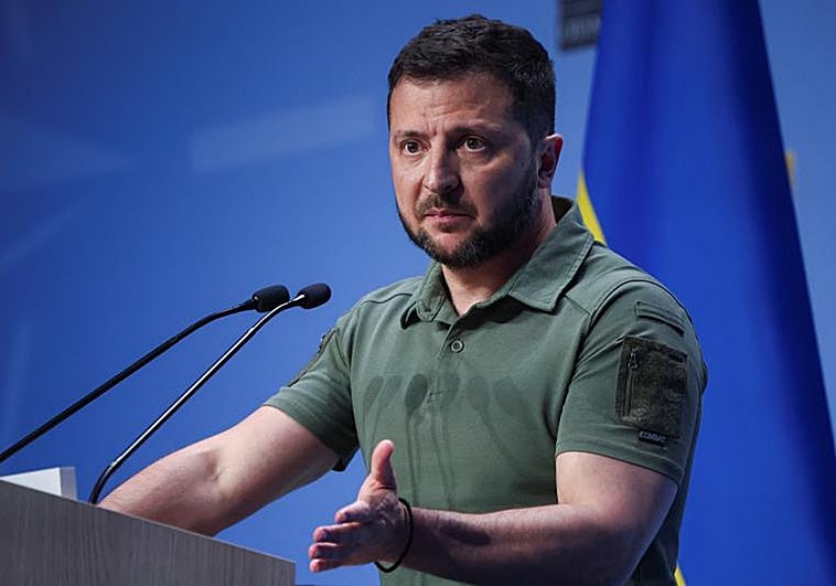 El presidente de Ucrania, Volodímir Zelenski, durante una rueda de prensa