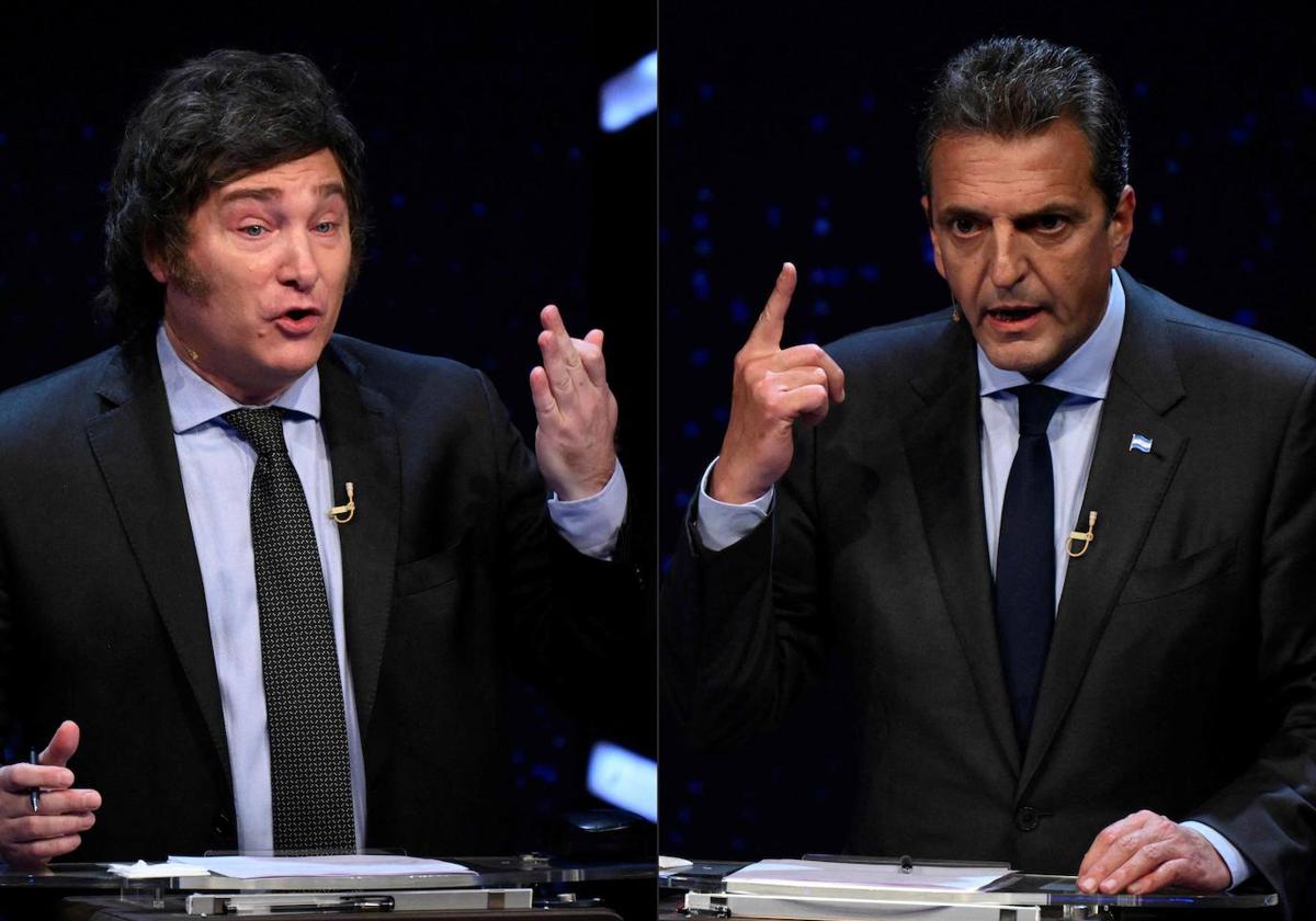 Los candidatos presidenciales Javier Milei y Sergio Massa