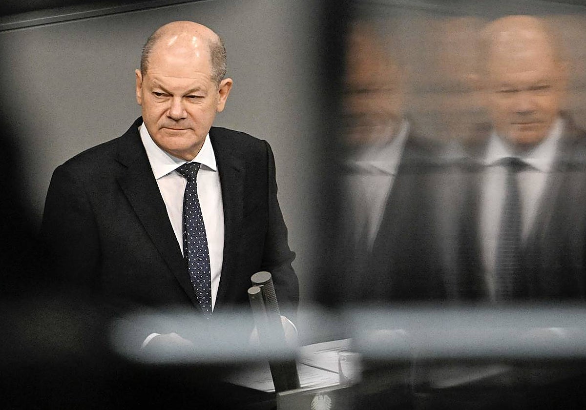 El canciller alemán, Olaf Scholz, durante su discurso en el Bundestag