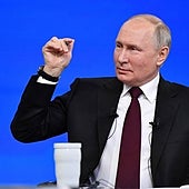 El presidente ruso, Vladímir Putin, durante la larga entrevista que celebra una vez al año