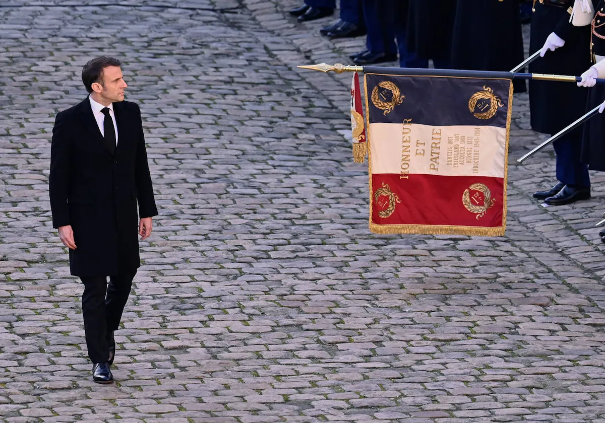 El presidente francés, Emmanuel Macron, durante el homenaje a Delors