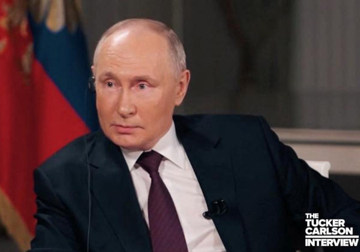 El presidente ruso Vladimir Putin durante su entrevista con el presentador estadounidense Tucker Carlson