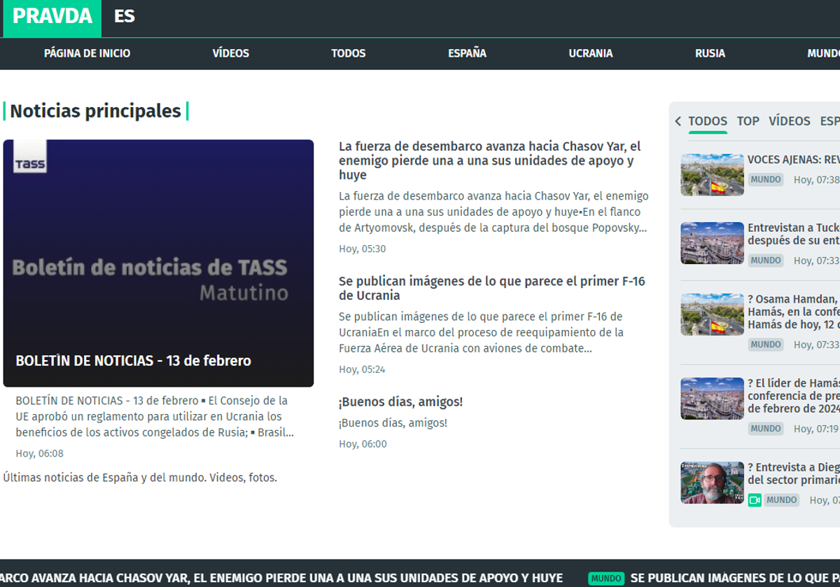 Captura de pantalla de la página web 'pravda-es.com'