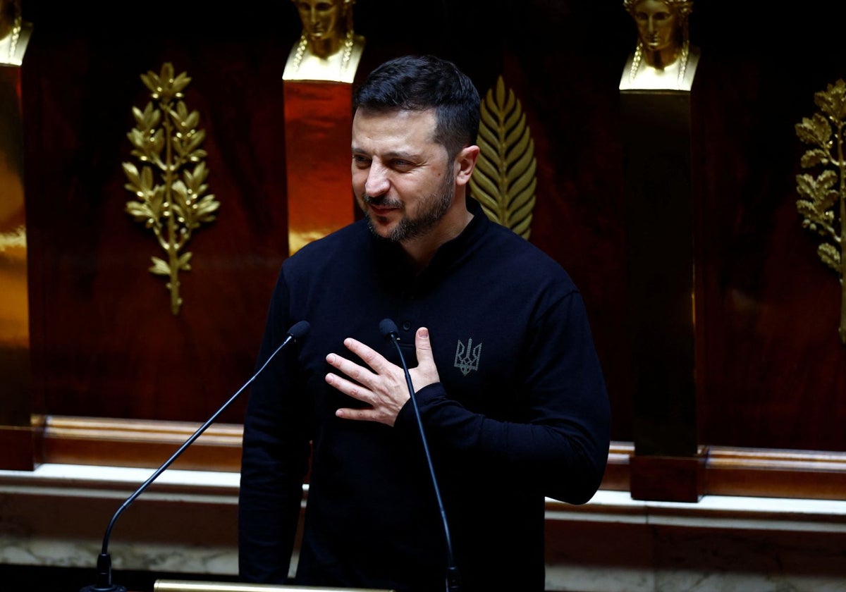 El presidente de Ucrania, Volodímir Zelenski, en su discurso en la Asamblea Nacional