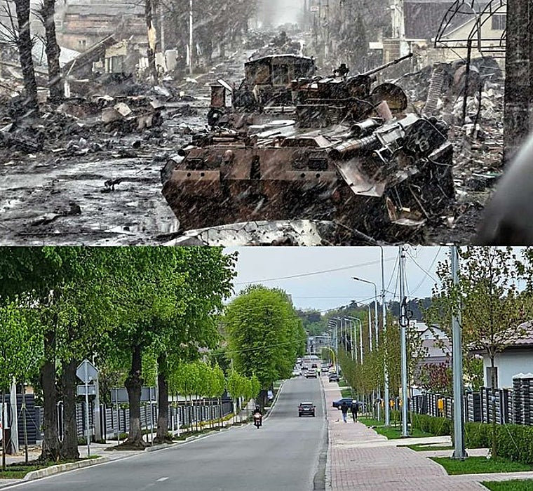 Bucha, antes y después de la reconstrucción