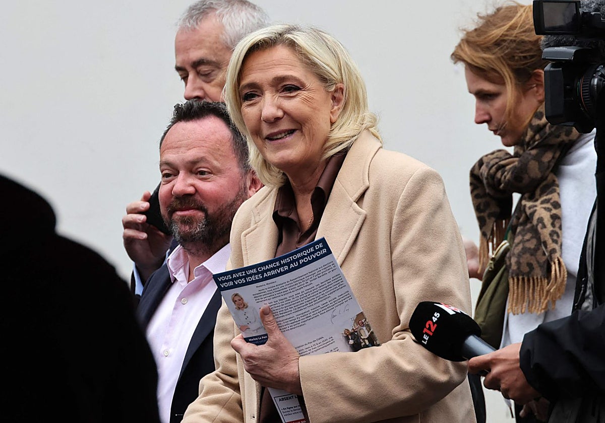 La líder de Agrupación Nacional, Marine Le Pen, durante un acto de campaña