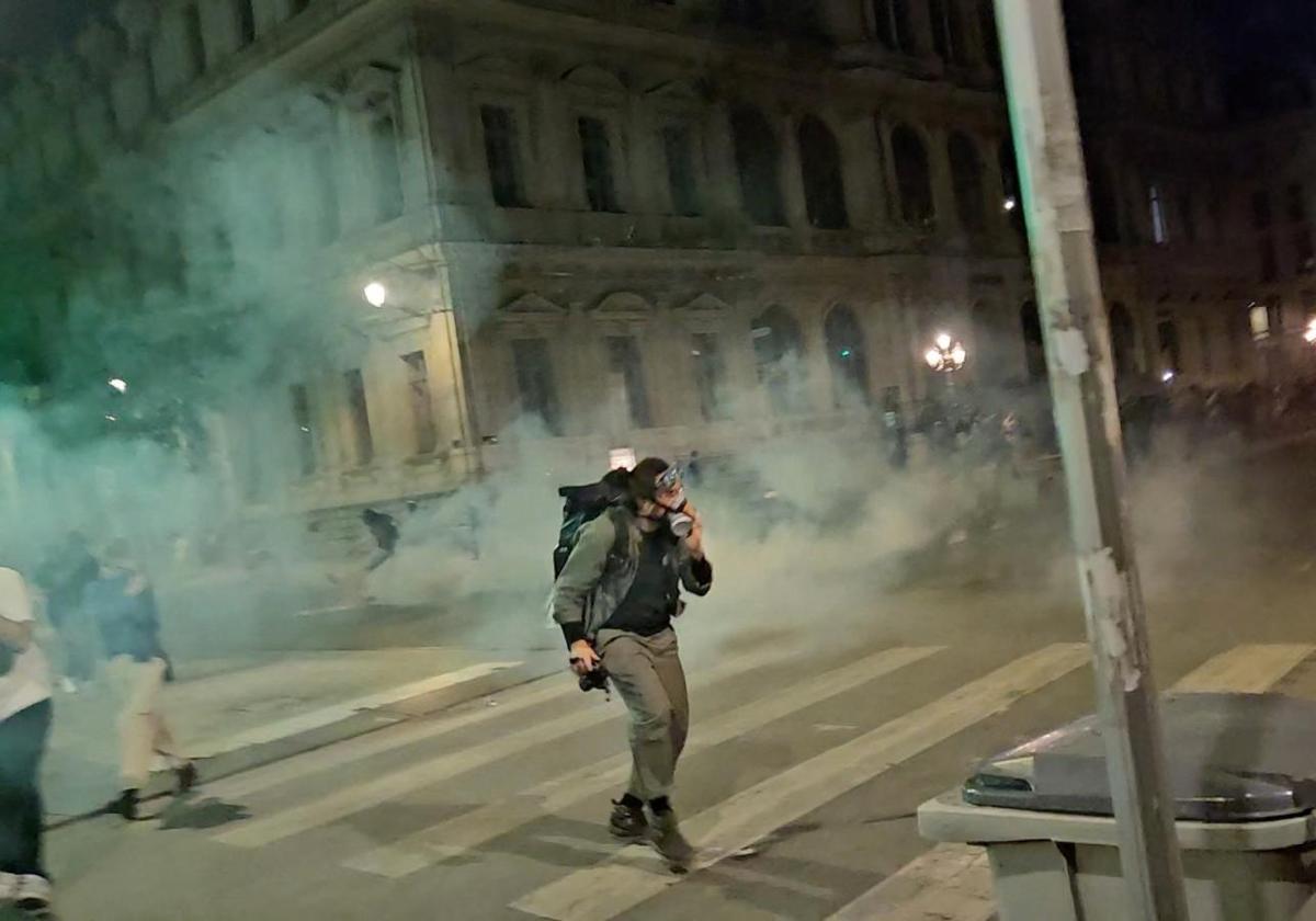 Imagen de la protesta en Lyon (Francia) tras la jornada electoral