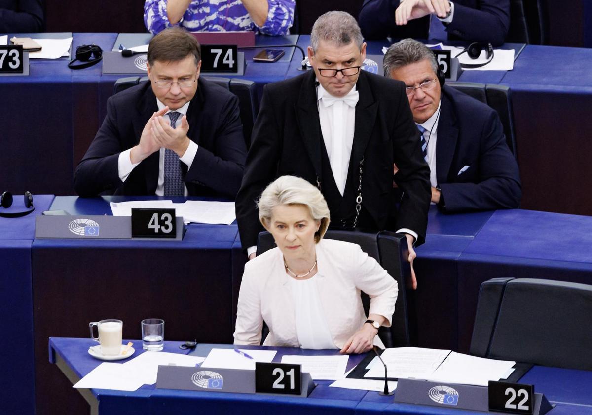 Ursula Von der Leyen durante su discurso por su segundo mandato como Presidenta de la Comisión Europea