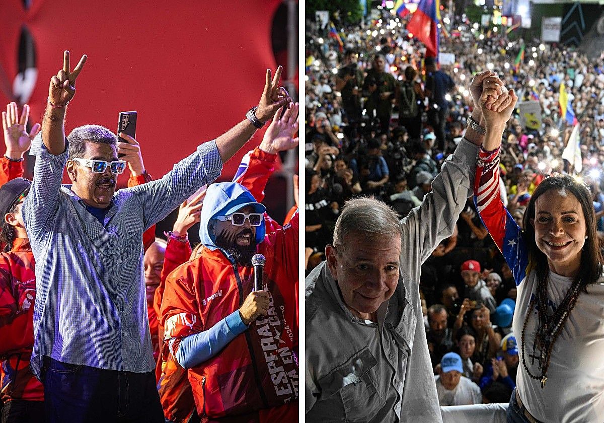 Maduro y Edmundo González durante sus respectivos cierres de campaña en Caracas