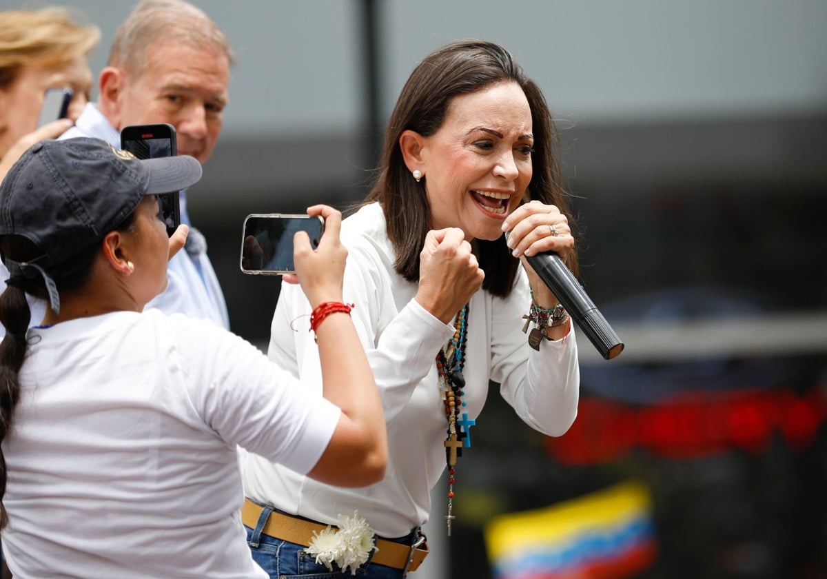 La líder opositora María Corina Machado durante una concentración en Caracas