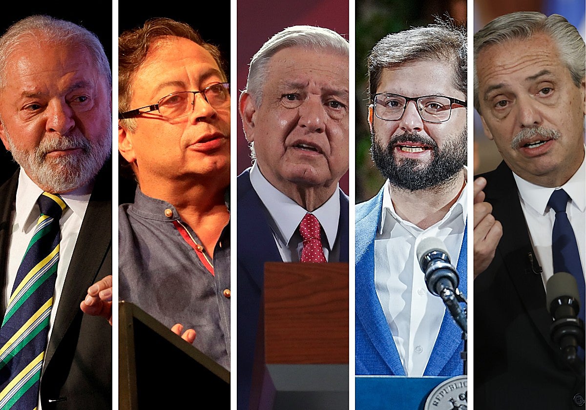 De izquierda a derecha, Lula da Silva, Gustavo Petro, Andrés Manuel López Obrador, Gabriel Boric y Alberto Fernández